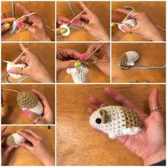 there are many pictures of crocheted animals being made