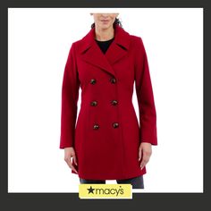 in stock Red Pea Coat, Crochet Clothing, Garment Bag, Notched Collar, Bag Brand, Women's Coats & Jackets, Anne Klein, Crochet Clothes, Double Breasted