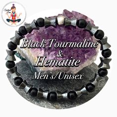 Black Tourmaline Hematite Healing Crystal Mens Gemstone Reiki Bracelet Solar Plexus Chakra Healing, Crystal Reiki, Healing Gemstone Bracelets, Healing Wands, Energy Healing Reiki, Reiki Crystals, Chakra Jewelry, Unisex Bracelets, Healing Bracelets