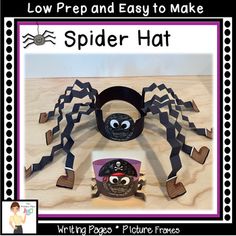 a spider hat made out of paper and tape with the words, low prep and easy to make