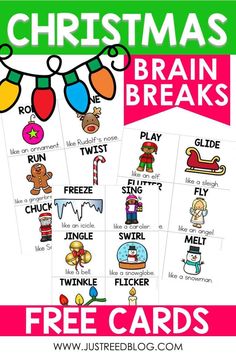 christmas brain breaks game with free printables for kids to play and practice their language skills