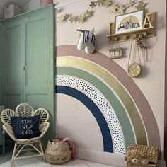 a child's room decorated in pastel colors