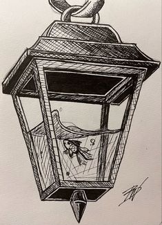 a black and white drawing of a light post with a bird on top of it