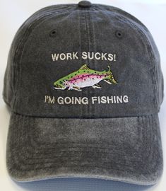 Do you love to Fly Fish? Or know someone who does? This is a perfect cap for any Dad, Grand-dad, Husband, or any man or women in your life. Cap Information- 100% cotton pigment dyed twill Unstructured, six-panel, low profile Self-fabric sweatband and six sewn eyelets All Embroidery is done at Dolce Embroidery Trucker Hat With Letter Print In Cotton, Casual Cotton Fishing Hat, Casual Baseball Cap For Fishing, Fishing Women, Going Fishing, Fly Fishing, Trucker Cap, Caps Hats, Baseball Hats