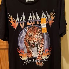 Black 100% Cotton-T-Shirt Short Sleeve Black Crew Neck Top With Tiger Print, Black Tiger Print Crew Neck Top, Leopard Print Graphic Tee For Streetwear, Def Leppard Shirt, Graphic Tee Shirt, Def Leppard, Graphic Tee Shirts, Mens Graphic Tee, Tee Shirt