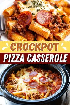 the crockpot pizza casserole is ready to be eaten