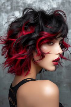 Vampire Hair Color Ideas, Vibrant Hair Highlights, Red Bangs Brown Hair, Color Mullet, Halloween Hair Color Ideas, Long Sleek Hair, Edgy Hair Color, Gorgeous Hair Color, Short Hair Color