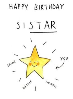 a happy birthday card with a yellow star