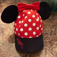 New Without Tags Adjustable Minnie Mouse Cap, Black Adjustable Minnie Mouse Hat, Adjustable Black Minnie Mouse Hat, Red Mickey Mouse Adjustable Hat, Adjustable Red Mickey Mouse Hat, Adjustable Mickey Mouse Fun Hat, Disney Accessories, Red Polka Dot, Ball Cap