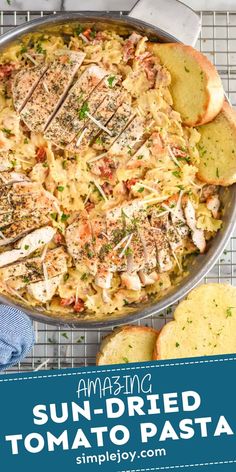 an image of sun dried tomato pasta with bread