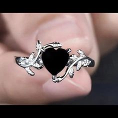 Exquisite Promise Ring Silver Plated Inlaid Black Zirconia In Heart Shape New Available In Sizes 6, 7, 8, 9 , 10 Promise Ring Silver, Ladies Silver Rings, Ring Plate, Black Heart, Ring Jewelry, Ring Silver, Black Rings, Promise Ring, Womens Jewelry Rings