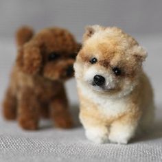 two small stuffed dogs sitting next to each other