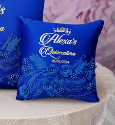 Royal blue quinceanera tiara pillow Royal Blue Ball Gown For Quinceanera, Quinceanera Guest Book, Royal Blue Quince, Royal Blue Quinceanera, Quinceanera Bouquet, 15 Candles, Quinceanera Tiaras, Cake Knife Set, Ceremony Candles