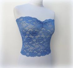 Royal blue see through elastic lace tube top, Sheer strapless by MissLaceAccessories on Etsy Lace Bandeau Top, Blue Tube Top, Lace Tube Top, Blue Lace Top, Royal Blue Lace, Low Cut Dresses, Top Strapless, Bandeau Tops, Blue Corset