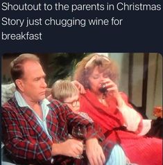 a man and woman sitting next to each other on a couch with the caption saying,'should you give up wine for christmas? '