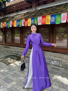 🌻Materia: 4D Silk Stretchy level: 1/10 🌻 The measurement of this ao dai (long dress) is in Vietnamese size (American size tends to be bigger for the same size). Please LOOK AT THE SIZE CHART CAREFULLY BEFORE ORDERING. There might have some chalk writings on the fabric due to making process. These marks can be washed away easily. 🌻🌻No returns or exchanges Buyer can contact seller about any issues with an order. 🌸 Follow us Facebook/aodaiemily www.aodaiemily.com 💜 Thank you very much!💜 Spring Purple Ao Dai, Elegant Fitted Purple Ao Dai, Purple Long Sleeve Ao Dai For Spring, Traditional Long Fitted Ao Dai, Traditional Fitted Long Ao Dai, Women Uniform, Chalk Writing, Women's Uniforms, Chalk