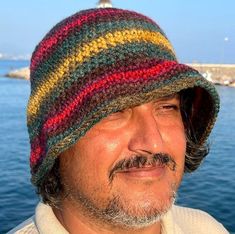 Crochet bucket hat men Handmade striped bucket hat men size 22,5inch. Mens Crochet Bucket Hat, Striped Bucket Hat, Mens Crochet, Bucket Hat For Men, Mens Bucket Hats, Crochet Bucket, Crochet Bucket Hat, Hat Men, Hat For Men