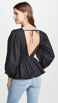 STAUD Luna Top | SHOPBOP Peplum Hem, Long Puff Sleeves, Fashion Design Clothes, China Fashion, Spring Summer Fashion, Fashion Designer, Your Style, Peplum Top, What To Wear