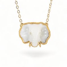 Hand carved white opal elephant Luxury Carved Yellow Gold Necklaces, Luxury Carved Gold Necklace, Carved Yellow Gold Necklace, Carved Yellow Gold Necklace For Gift, Carved Yellow Gold Necklace Perfect For Gift, Exquisite Carved Yellow Gold Jewelry, Exquisite Carved Gold Jewelry, Elephant Necklace, Diamond Eyes