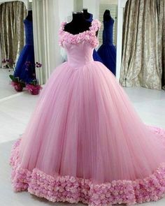 Quinceanera Dresses With Straps, Pink Floor, Tulle Balls, Dresses Beautiful, Shiny Dresses, Evening Gown Dresses, Tulle Ball Gown, Pink Prom, Formal Party Dress