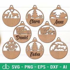 christmas ornament cut files with the names and images for personalized wood ornaments