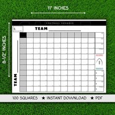 the printable football score sheet is shown on green grass, with an arrow pointing to it