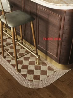 two stools sitting on top of a rug next to a counter