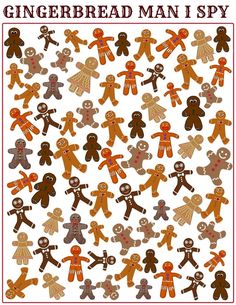 the gingerbread man i spy pattern is shown in orange and brown colors, as well as