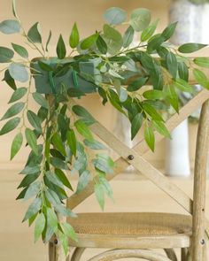 a wooden chair with a plant on top of it