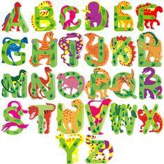 the letters and numbers are made up of dinosaurs