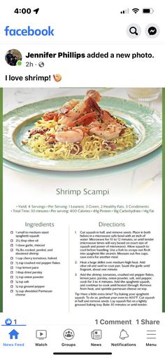 the shrimp scampp recipe is shown in this screenshot from chef's postcard