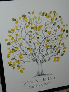 a wedding guest tree with yellow and green leaves