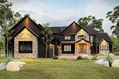 this is an artist's rendering of the front elevation of these craftsman - style home plans