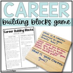 a wooden block with the words career building blocks game on it and an image of what is