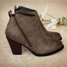 Style: Fashion, Stylish Item Boots Upper Material Faux leather Toe: Round Toe Closure Type: Zipper Heels: Mid Heel Mid Heel Boots, Zipper Heels, Western Booties, Black Heel Boots, Heel Boots, Mid Heel, Boot Shop, Daily Fashion, Fashion Boots