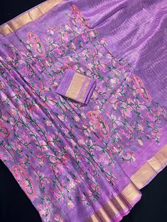 Gorgeous Lavender Color Organic Linen Silk Saree with Floral Embroidery Work. Saree has small Zari borders. Please note - The compete Saree does not have Embroidery Work to keep the saree light weight . Please check pictures in the listing showing depicting the same before purchase Item : SareeColor : Lavender Base Fabric : Organic Linen Silk Blouse piece : Comes with un-stitched Blouse piece.Blouse material : Organic Linen Silk Fall & Edging : Comes with Fall and edging (Pico) doneDisclaimer -: Purple Embroidered Semi-stitched Dupatta, Semi-stitched Purple Embroidered Fabric For Festive, Semi-stitched Purple Embroidered Fabric For Festive Occasions, Semi-stitched Embroidered Purple Traditional Wear, Festive Semi-stitched Purple Embroidered Fabric, Festive Purple Semi-stitched Embroidered Fabric, Traditional Lavender Floral Embroidered Dupatta, Semi-stitched Purple Fabric With Resham Embroidery, Unstitched Purple Embroidered Traditional Wear