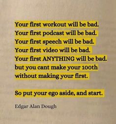 an old book with the quote your first workout will be bad