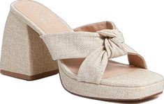 Natural Esme Heels Natural Open-heel Vacation Heels, Beach-appropriate Natural Color Synthetic Heels, Beige Synthetic Open Heel Mules, Beige Open Toe Platform Block Heels, Types Of Footwear, Beige Synthetic Wedge Sandals With 4-inch Heel, Chunky Block Heels, Block Heels, Knot