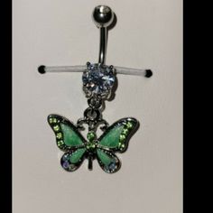 Butterfly Dangle With Gems (N14964) 316l Surgical Steel Navel Belly Ring Thickness- 14ga (1.6mm) Length- 3/8" (10mm) Ball Size- 5&8 Jewelry Butterfly, Belly Ring, Belly Rings, Green Color, Green Colors, Gems, Women Jewelry, Ring, Green