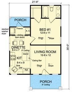 the floor plan for a small house with two bedroom and an attached living room area