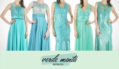 four women in long dresses with the words verede menta on it's side