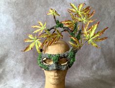 Artisan eye mask (curl): 'Tree mask green acer leaves' - Traditional handmade mask - wearable art The masks of Theater Didymus are made according to a unique and self-developed recipe based on classic techniques for mask making used in Venice and in the world of the theatre. It is a special kind of papier-mâché, coated with a certain texture or a sturdy finish that is completely sanded smooth. The masks are made completely by hand, the process involves several steps... Designing, modelling, maki Mask Ball, Handmade Mask, Costume Masks, Earth Elements, Costume Mask, Mask Making, Costume Accessories, Decorative Painting, Wearable Art