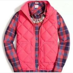 J. Crew Pink Quilted Vest. Slim Fitter Puffer In Cheerful Color. Front Zipper Closure. Side Hand Pockets. Size Xs Measurements Laying Flat: Chest Pit To Pit 19" Length Shoulder To Hem 24" Fabric: 100% Polyester New With Tag! Vest Styling, Jcrew Fall, Puffer Vest Fashion, Preppy Skirt, Red Puffer Vest, Modest Casual Outfits, Red Puffer, Womens Puffer Vest