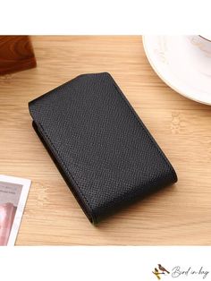 BirdinBag - Litchi Embossed Card Holder with Multiple Slots, Button Decoration - Ideal for Daily Use Button Decorations, Classic Card, Word Wrap, Black Pattern, Emboss, Slots, Pu Leather, Card Holder, Bag Lady