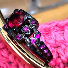 Stylish And Unique Very Hot Vibe Aura Colors, Gold Gemstone Ring, 925 Ring, 7 Rings, Ring Color, Womens Jewelry Rings, Princess Cut, Gemstone Ring, Pink Black