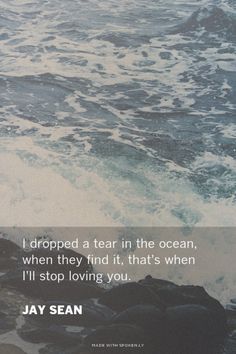 an ocean with waves crashing on the shore and a quote from jay sevan about fear