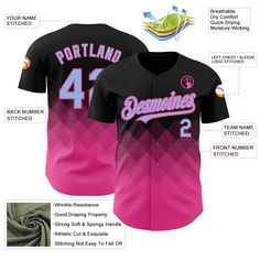 Custom Black Light Blue-Pink 3D Pattern Design Gradient Square Shapes Authentic Baseball Jersey 3d Pattern Design, Baseball Jersey Men, Design Jersey, Pink 3d, Blue Football, St. Patricks Day, Alpha Kappa Alpha, 3d Pattern, Number 3