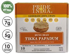 TIKKA CURRY MUNG BEAN PAPADUM LENTIL CRISP - Pride Of India Small Scale Industries, Lentil Flour, Curry Spices, Moong Dal, Mung Bean, Healthy Bites, Health Snacks, Curries, Favorite Snack