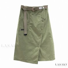 Lasaky - Comfortable, Unlined Skirt with Soft Waistline High Waist Khaki Skirt For Spring, High Waist Khaki Cargo Skirt For Spring, Trendy Khaki Cargo Skirt For Spring, Versatile Knee-length Skirt For Spring, Trendy High Waist Khaki Skirt, Spring Cotton Asymmetrical Cargo Skirt, Asymmetrical Mini Skirt With Pockets For Summer, Spring Belted Asymmetrical Skirt, Spring Asymmetrical Belted Skirt