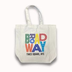 Made of quality cotton material, our durable canvas BROADWAY, TIMES SQUARE, NYC tote bag will put your love of all things Broadway front and center! It features a screen printed design on white cotton. Musical Logo, Dance Tote Bag, Newspaper Bags, Musical Theater Gifts, Times Square Nyc, Theatre Gifts, Screen Printing Designs, Heart Gifts, Market Bag